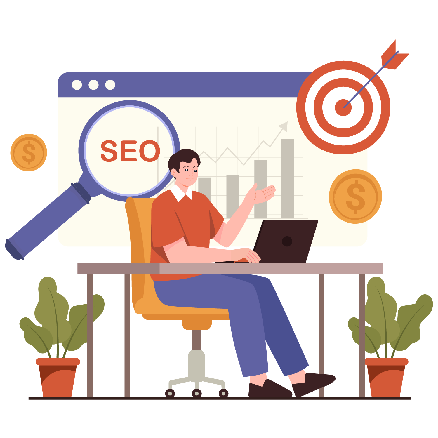Search engine optimization results and traffic growth dashboards.